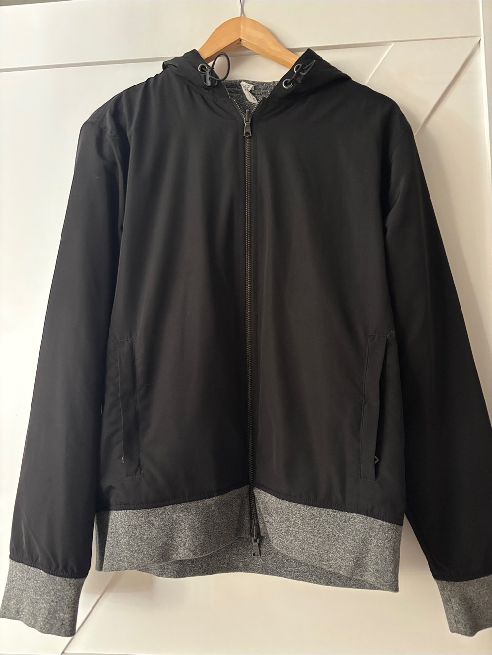 Men's Reversible Black Hooded Zip Jacket with Gray Trim or Grey sweater jacket